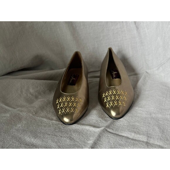 vtg 80 Annie gold slip on loafer block heel pump shoes xoxo metallic retro 7M - Picture 5 of 9